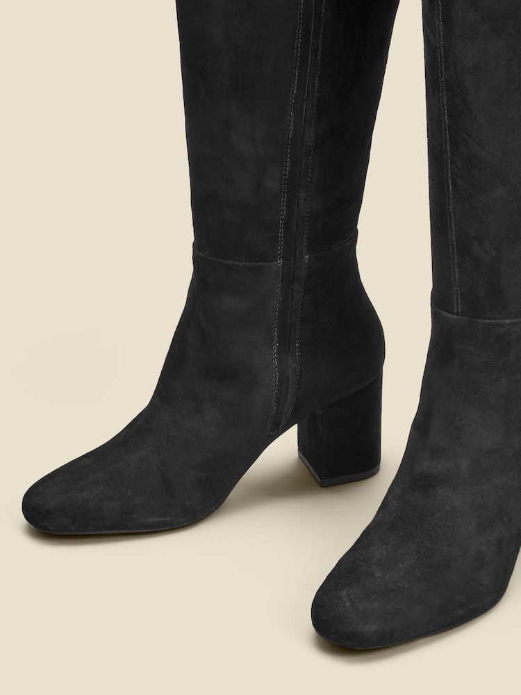 Sosandar Black Stretch Suede Low Block Heel Knee High Boots - Image 3 of 3 Sosandar Black Stretch Suede Low Block Heel Knee High Boots - Image 3 of 3