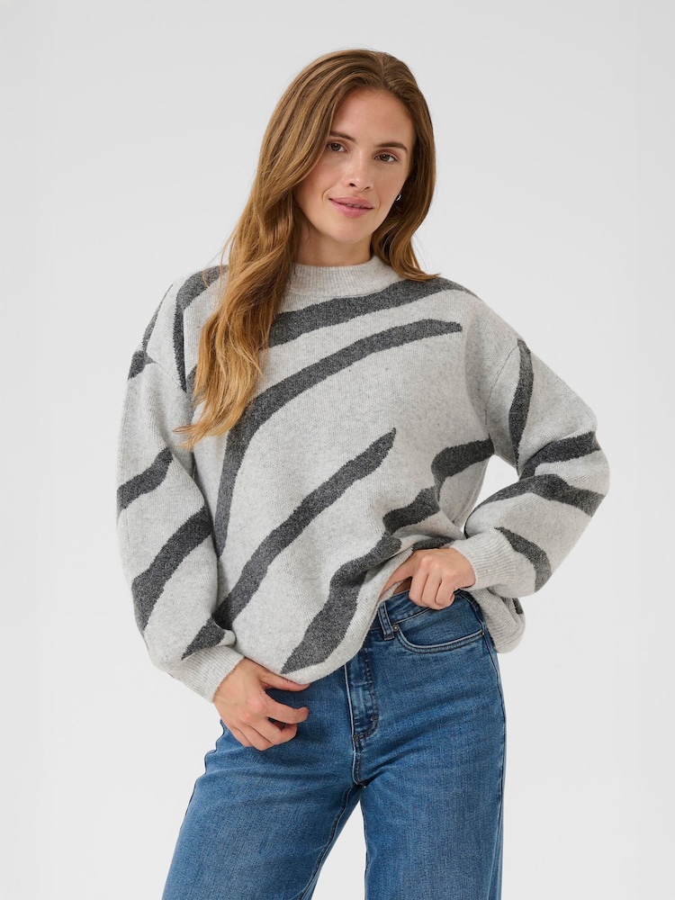 Kaffe Grey KAwilma Striped Pullover Jumper - Image 1 of 6