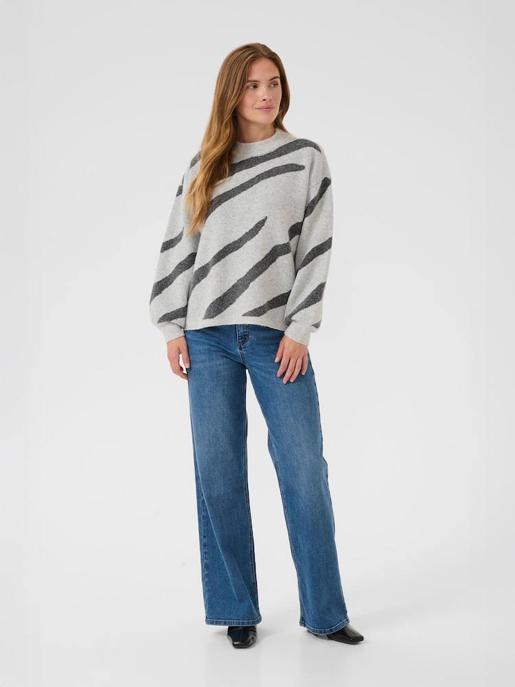 Kaffe Grey KAwilma Striped Pullover Jumper - Image 2 of 6