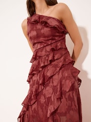 Lipsy Rust Brown Petite One Shoulder Ruffle Burnout Fit And Flare Midi Dress - Image 3 of 5