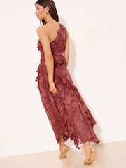 Lipsy Rust Brown Petite One Shoulder Ruffle Burnout Fit And Flare Midi Dress - Image 5 of 5