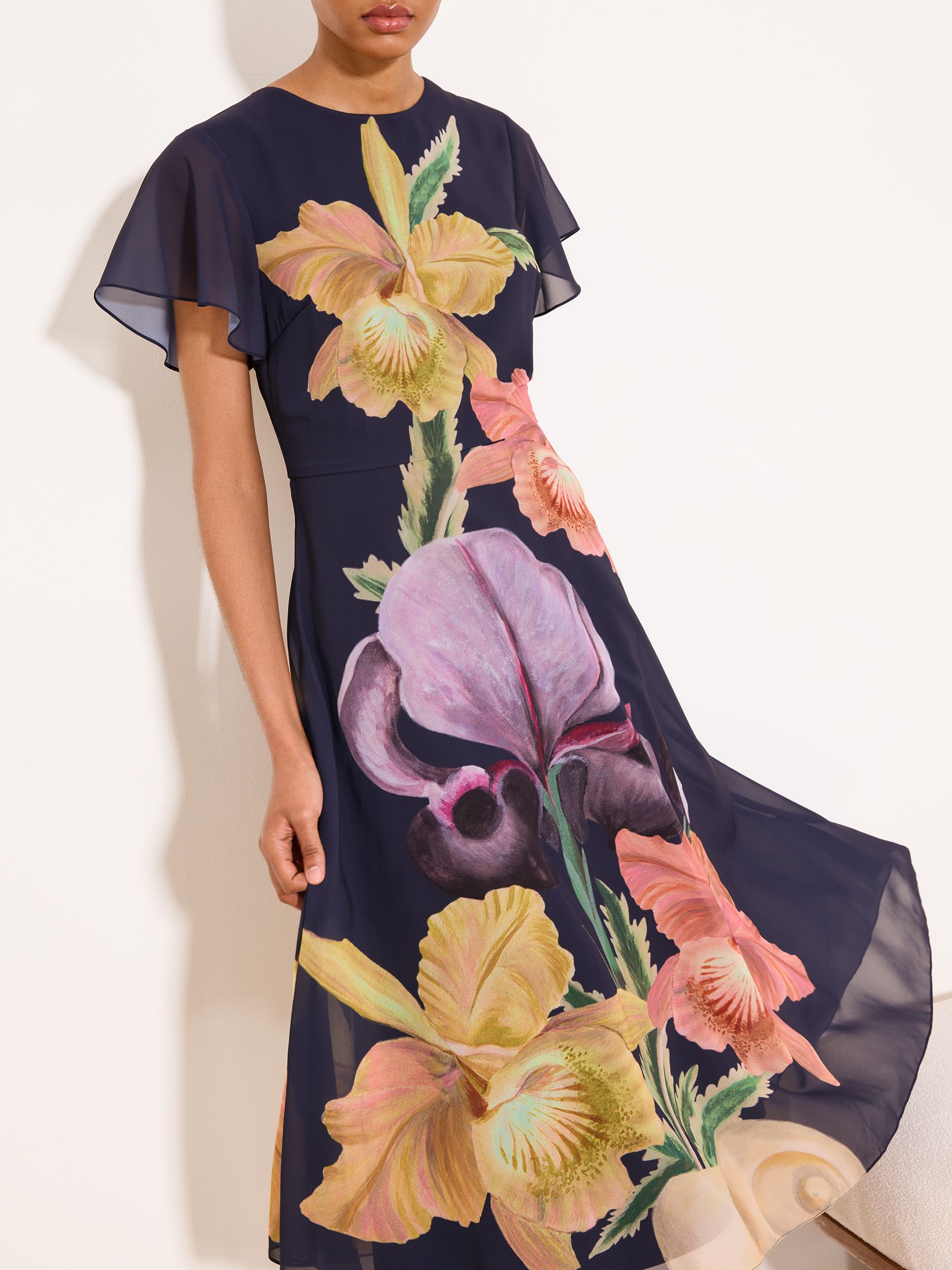 Buy Lipsy Navy X Mandy Sade Floral Print Fit And Flare Midi Dress