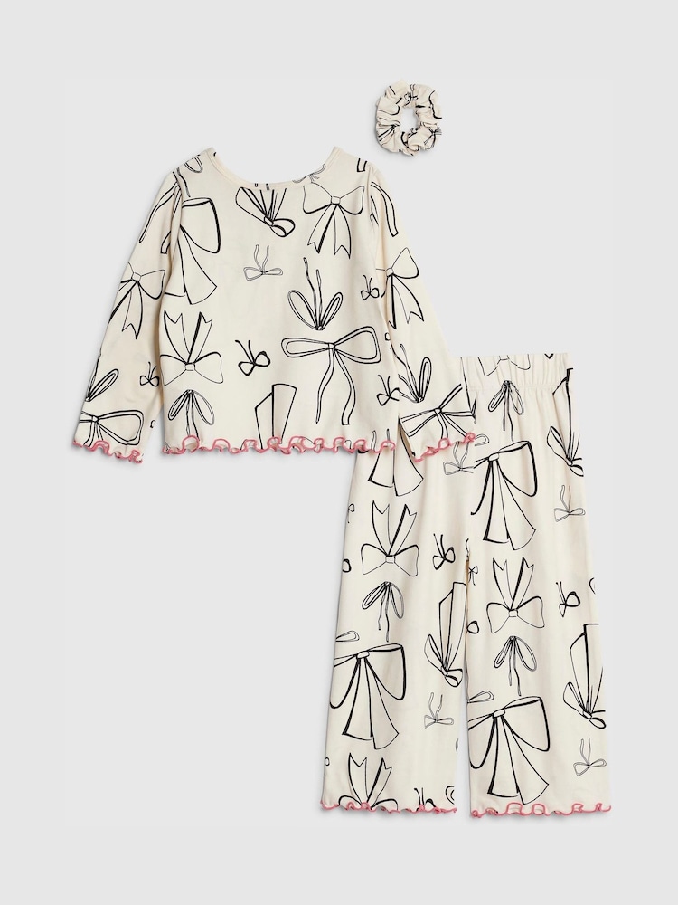 River Island Cream Long Sleeve Mono Bow Pyjamas - Image 2 of 5 River Island Cream Long Sleeve Mono Bow Pyjamas - Image 2 of 5