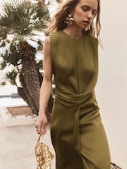BHOEM Green Satin Sleeveless Draped Midi Dress - Image 1 of 5