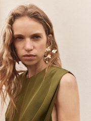 BHOEM Green Satin Sleeveless Draped Midi Dress - Image 3 of 5