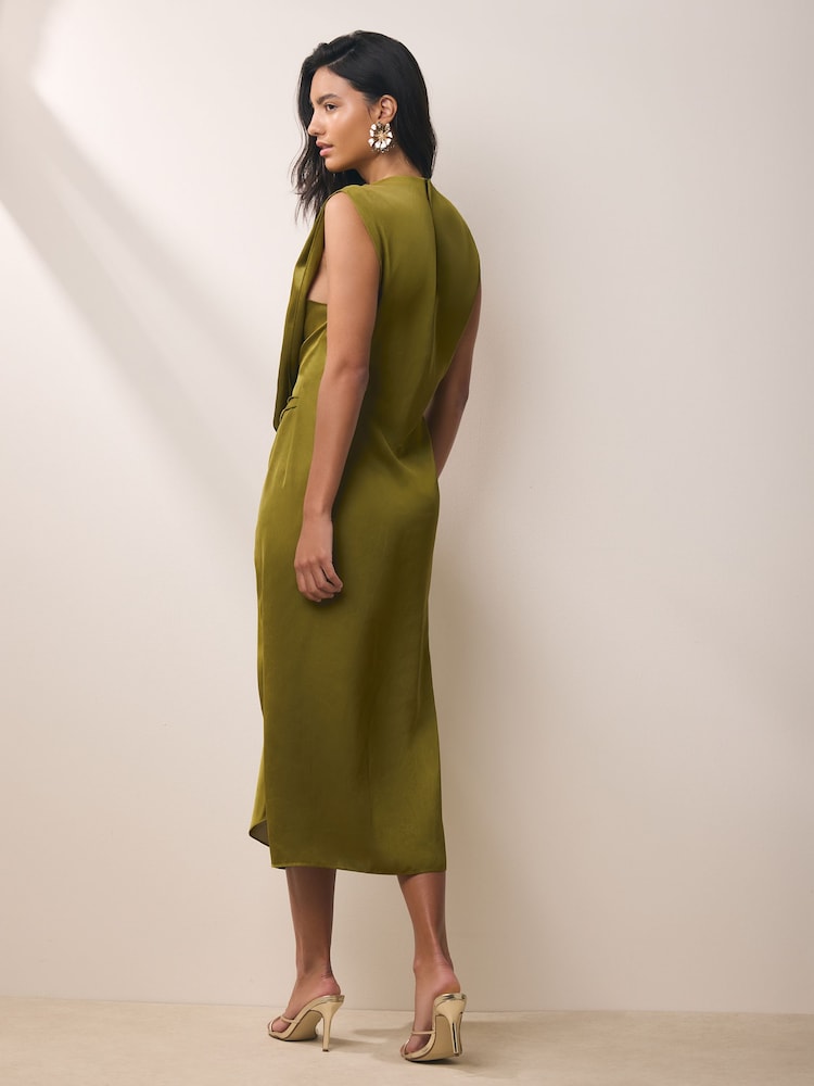 Buy BHOEM Green Satin Sleeveless Draped Midi Dress from Next Jordan