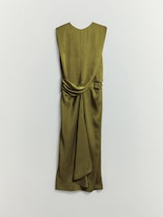 BHOEM Green Satin Sleeveless Draped Midi Dress - Image 6 of 6