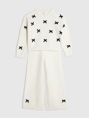 River Island Cream Mono Bow Cosy Jumper & Trousers Set - Image 3 of 5