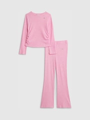 River Island Long Sleeve Ruched Cosy Crop Top & Kickflare Set - Imagen 1 de 5