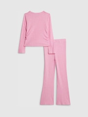 River Island Long Sleeve Ruched Cosy Crop Top & Kickflare Set - Imagen 2 de 5