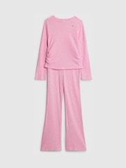 River Island Long Sleeve Ruched Cosy Crop Top & Kickflare Set - Imagen 3 de 5