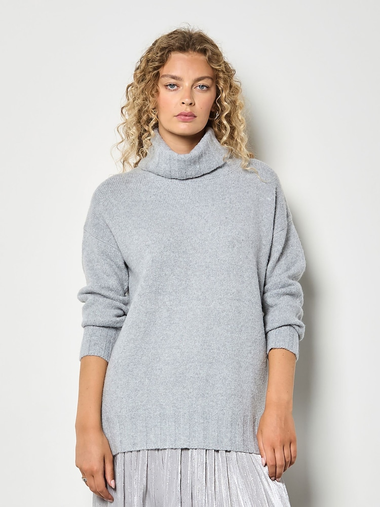 Apricot Silver Oversized Roll Neck Tunic Jumper - Image 1 of 4