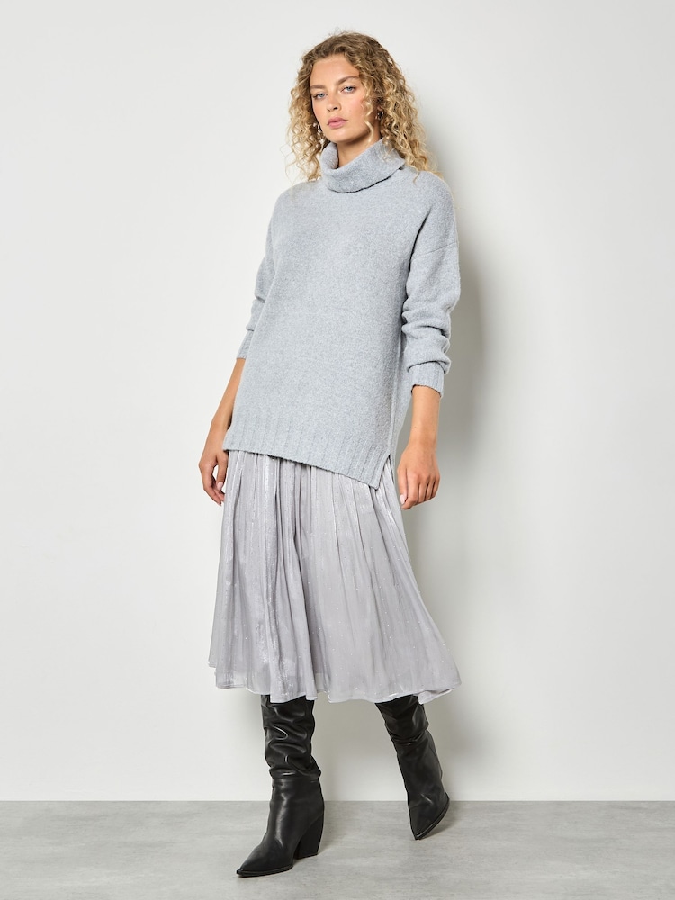 Apricot Silver Oversized Roll Neck Tunic Jumper - Image 2 of 4