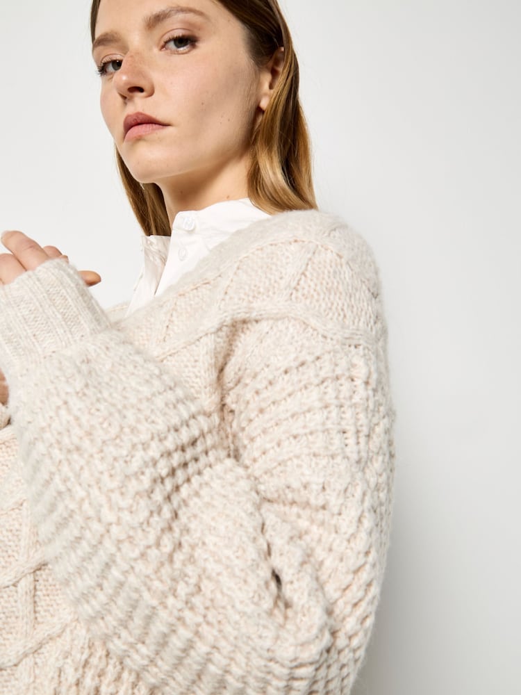 Apricot Natural Cable Mixed Knit Chunky Jumper - Image 2 of 4 Apricot Natural Cable Mixed Knit Chunky Jumper - Image 2 of 4