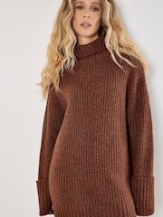 Apricot Brown Text Boucle Fisherman Jumper Dress - Image 1 of 4