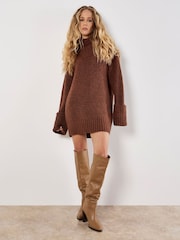 Apricot Brown Text Boucle Fisherman Jumper Dress - Image 2 of 4