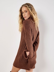Apricot Brown Text Boucle Fisherman Jumper Dress - Image 3 of 4