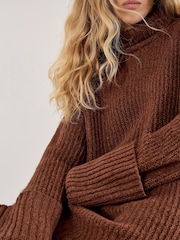 Apricot Brown Text Boucle Fisherman Jumper Dress - Image 4 of 4