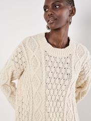 Apricot Natural Cable Knit Oversized Jumper Dress - Image 3 of 4