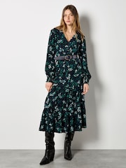 Apricot Black Eucalyptus Print Maxi Tier Dress - Image 1 of 5