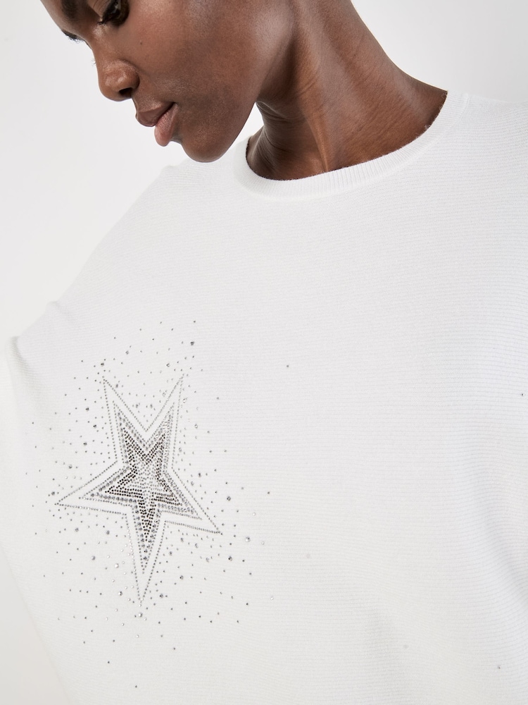 Apricot White Stud Star Batwing Tunic Jumper - Image 4 of 4