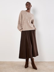 Apricot Natural Daisy Embroidered Ribbed Jumper - Image 1 of 5