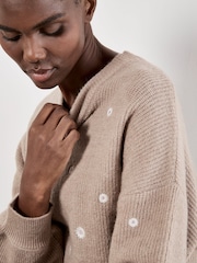Apricot Natural Daisy Embroidered Ribbed Jumper - Image 2 of 5