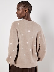 Apricot Natural Daisy Embroidered Ribbed Jumper - Image 4 of 5