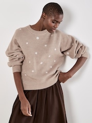 Apricot Natural Daisy Embroidered Ribbed Jumper - Image 5 of 5