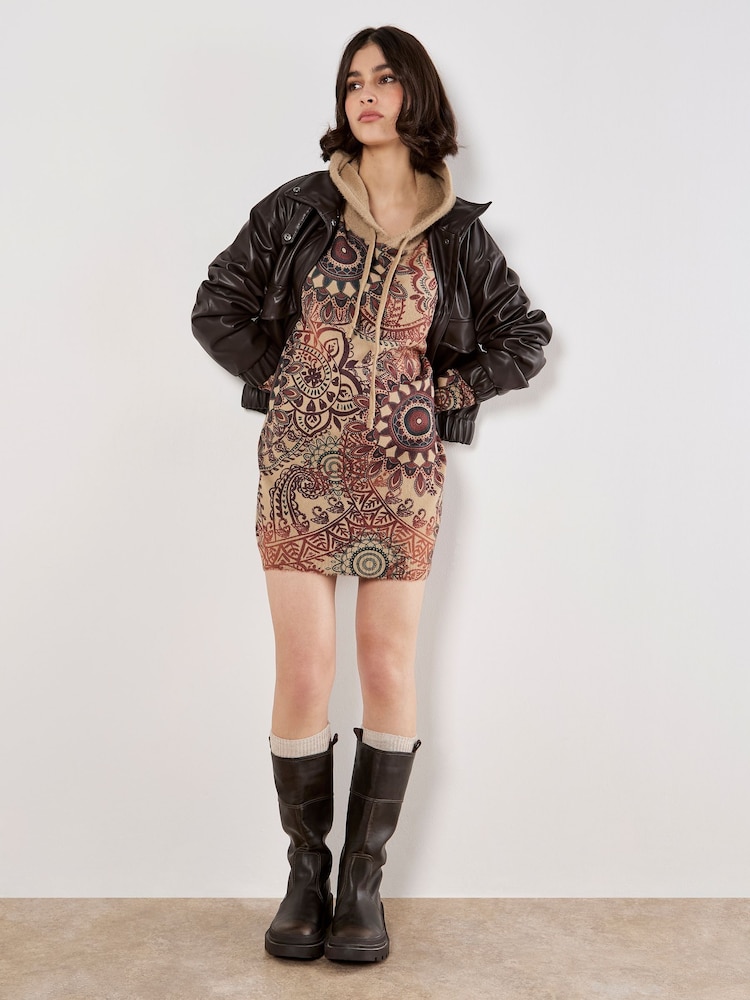 Apricot Brown Mandala Hooded Tunic Jumper - Image 1 of 5 Apricot Brown Mandala Hooded Tunic Jumper - Image 1 of 5