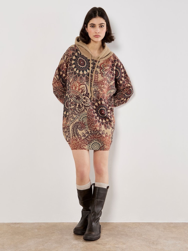 Apricot Brown Mandala Hooded Tunic Jumper - Image 2 of 5 Apricot Brown Mandala Hooded Tunic Jumper - Image 2 of 5