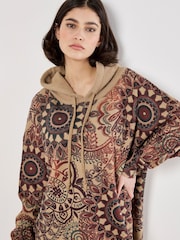 Apricot Brown Mandala Hooded Tunic Hoodie - Image 4 of 5