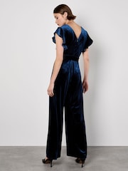 Apricot Blue Velvet Ruffle Sleeve Jumpsuit - Image 4 of 4
