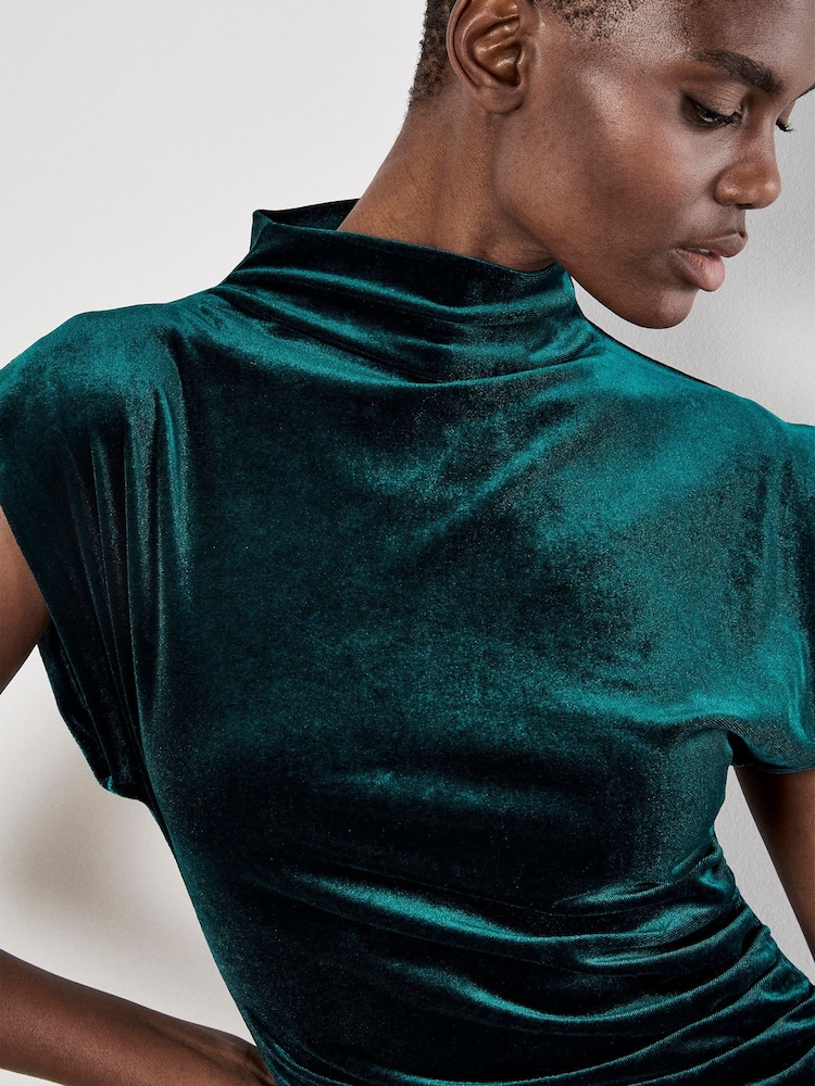 Buy Apricot Green Velvet Cowl Neck Ruched Dress from Next Indonesia