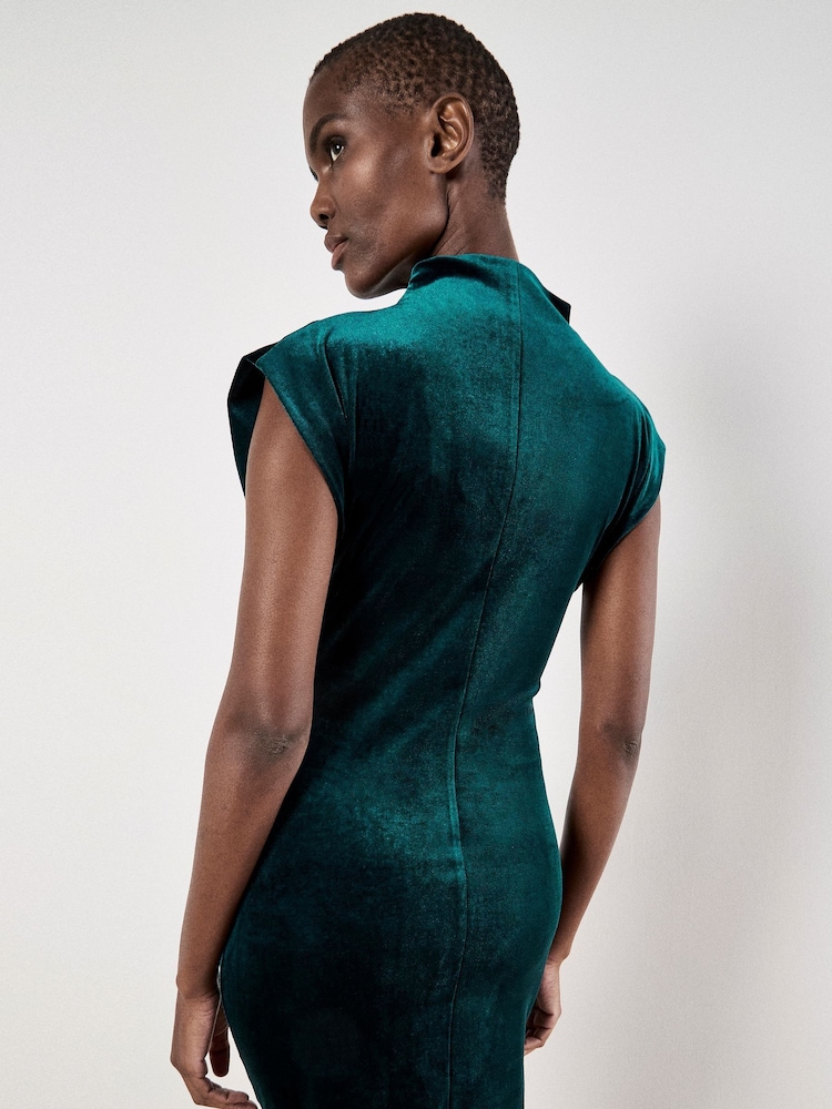Apricot Green Velvet Cowl Neck Ruched Dress - Image 4 of 4 Apricot Green Velvet Cowl Neck Ruched Dress - Image 4 of 4