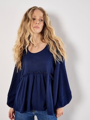 Apricot Blue Waffle Babydoll Oversized Blouse - Image 1 of 5