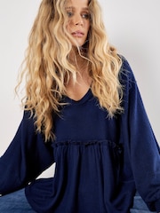 Apricot Blue Waffle Babydoll Oversized Blouse - Image 2 of 5