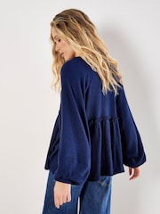 Apricot Blue Waffle Babydoll Oversized Blouse - Image 3 of 5