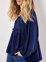 Apricot Blue Waffle Babydoll Oversized Blouse - Image 4 of 5