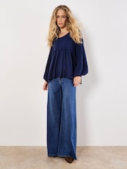 Apricot Blue Waffle Babydoll Oversized Blouse - Image 5 of 5