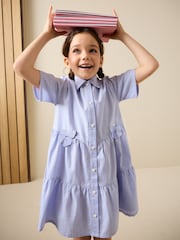 Blue Cotton Rich Utility Bow Gingham School Dress (3-14yrs) - Image 1 of 9