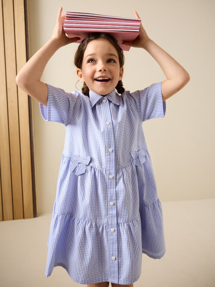Blue Cotton Rich Utility Bow Gingham School Dress (3-14yrs) - Image 1 of 9