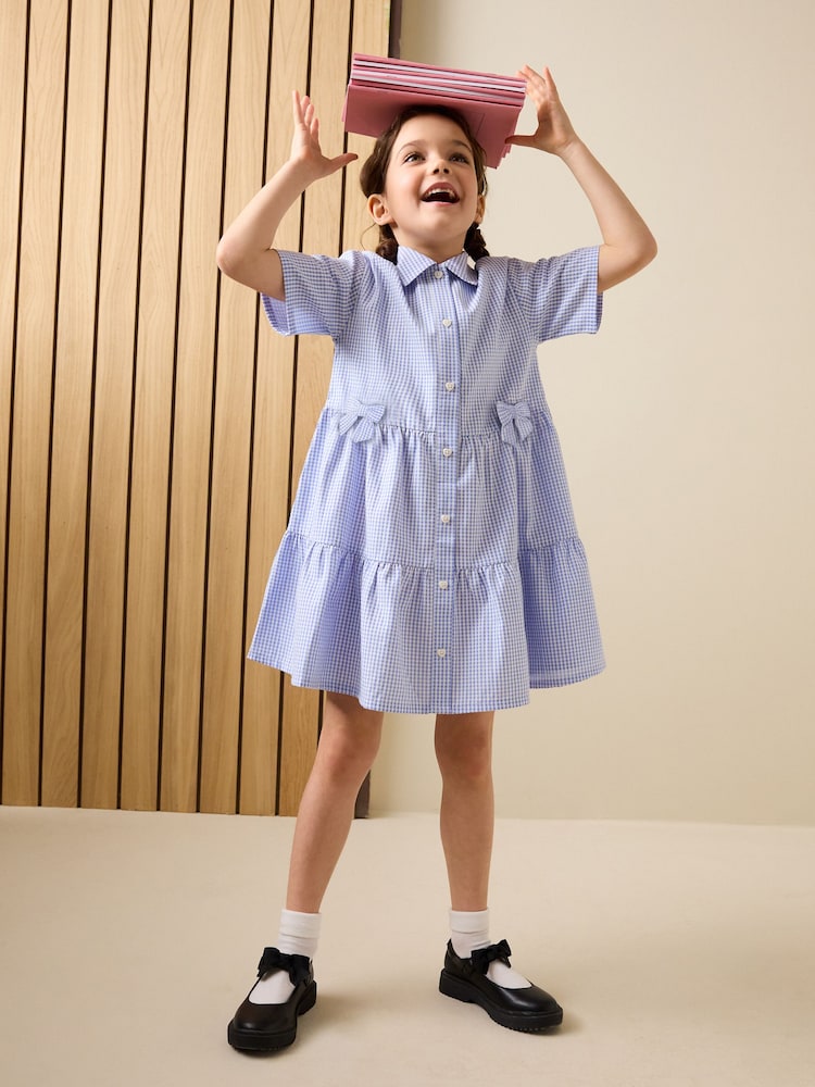Blue Cotton Rich Utility Bow Gingham School Dress (3-14yrs) - Image 2 of 9