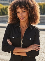 Sosandar Black Zip Through Denim Dress - Image 5 of 5