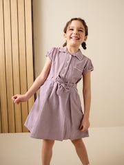 Burgundy Red Cotton Rich Belted School Dress with Scrunchie (3-14yrs) - Image 1 of 4