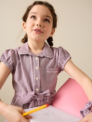 Burgundy Red Cotton Rich Belted School Dress with Scrunchie (3-14yrs) - Image 2 of 4