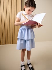 White and Blue Gingham School Tiered Rara Twofer Dress (3-14yrs) - Image 1 of 9