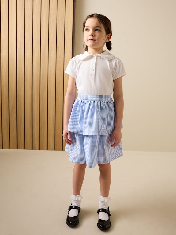 White and Blue Gingham School Tiered Rara Twofer Dress (3-14yrs) - Image 2 of 9