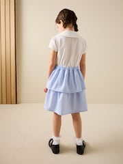 White and Blue Gingham School Tiered Rara Twofer Dress (3-14yrs) - Image 3 of 9