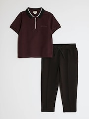 River Island Red Ottoman Polo & Joggers Set - Image 1 of 2